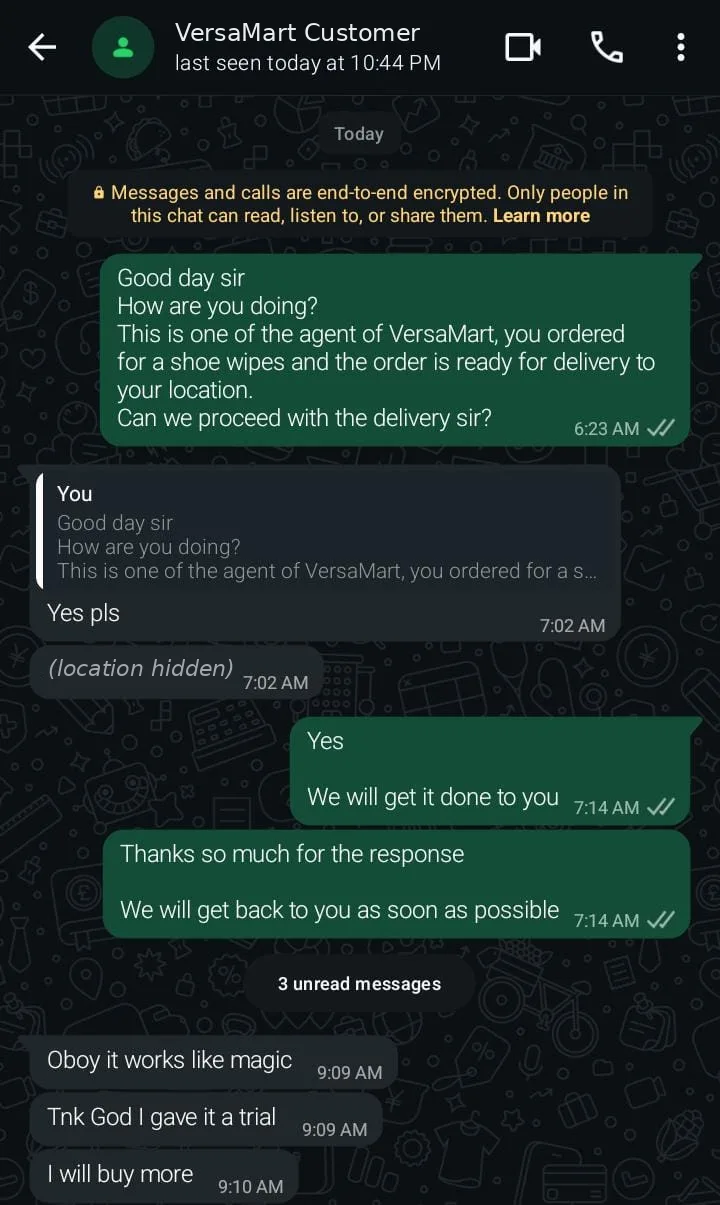 Real customer WhatsApp chat